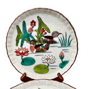 Vintage Set Of 4 Andrea By Sadek Ceramic Duck Lotus Plates Lily Pads  Japan 7.5"
